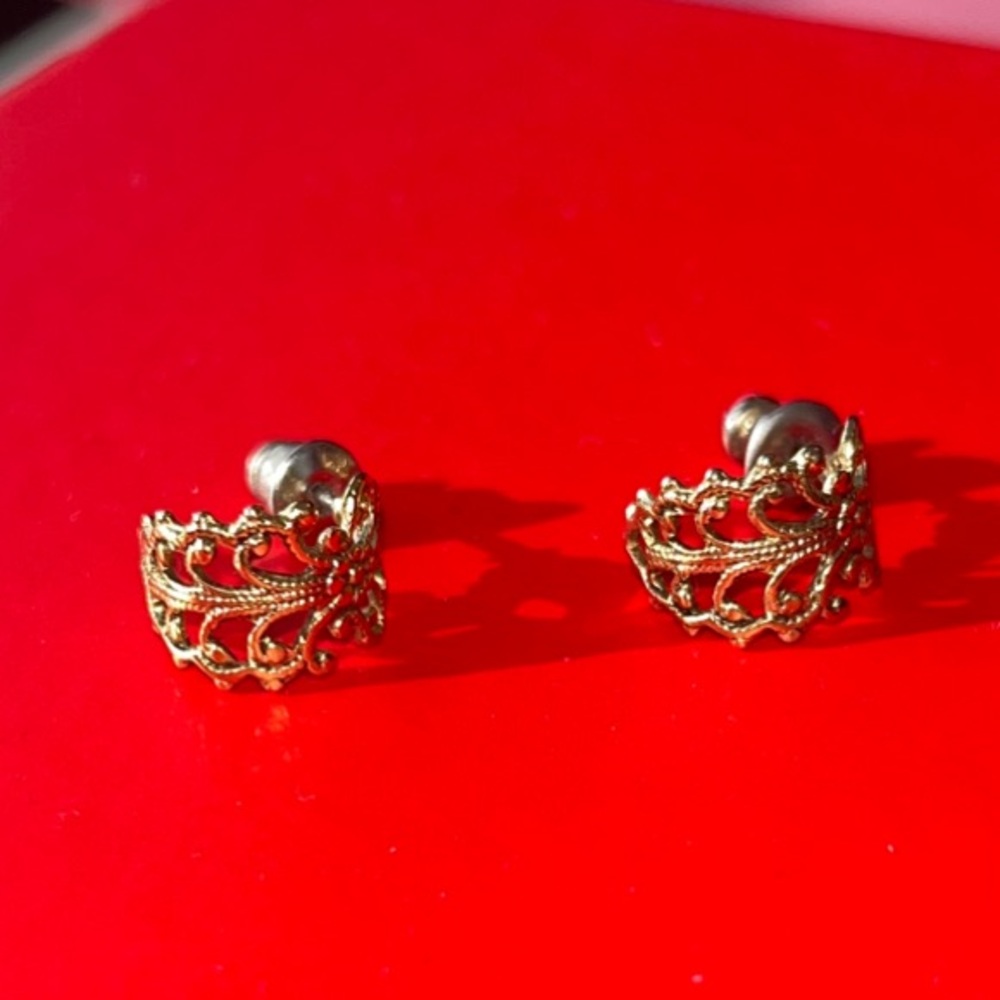 Elegant Gold-Tone Cluster Earrings, vintage, 90’s - Picture 3 of 5
